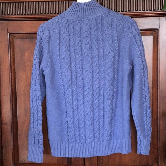 L. L. Bean double cable zip front 100% cotton cardigan periwinkle blue - Picture 3 of 11